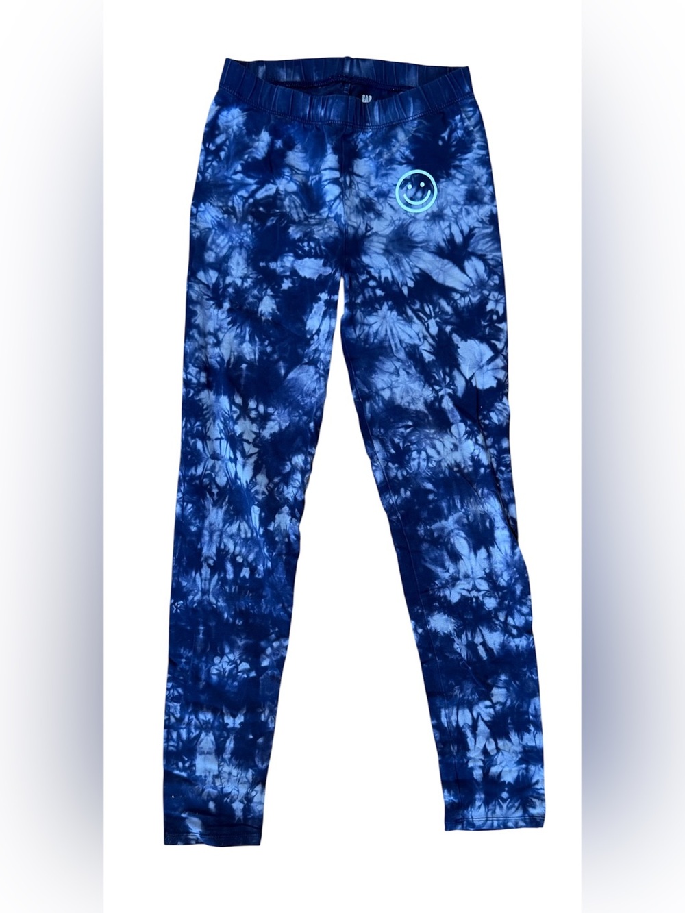 GAP Navy and Light Blue Tie-Dye Leggings with Smiley Detail